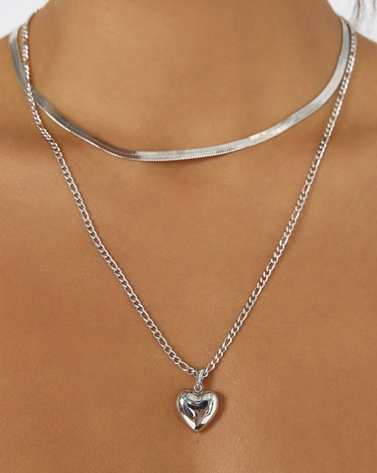 Rose Heart Necklace - Silver