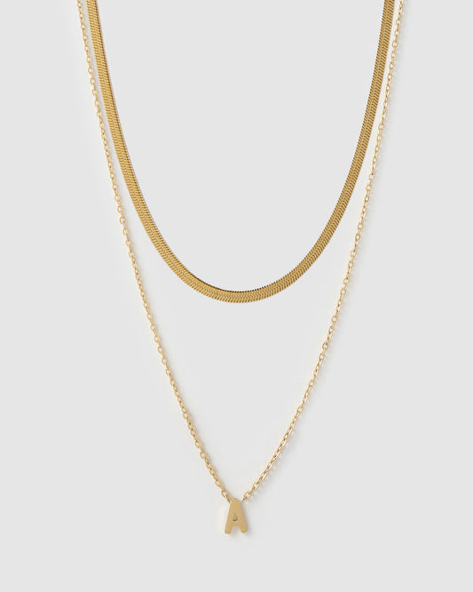 Mini Initial Necklace Stack - Gold