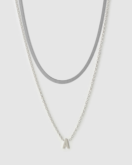 Mini Initial Necklace Stack - Silver