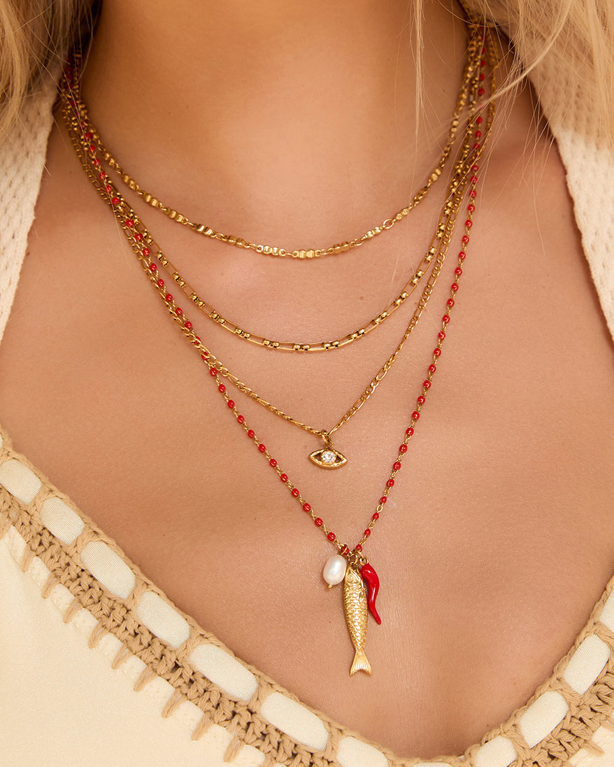Lucky Fish Charm Necklace - Cherry