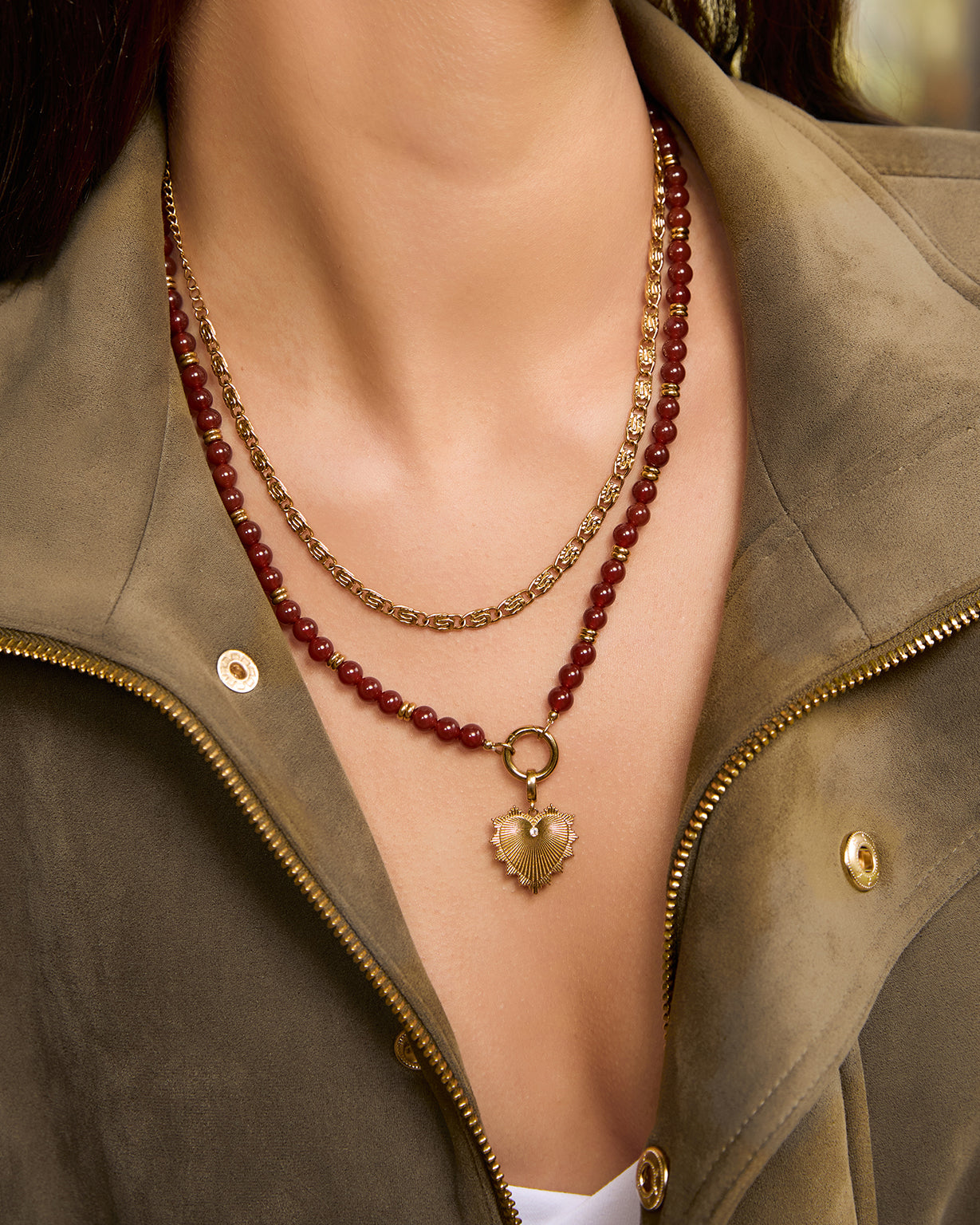 Velvet Charm Necklace - Red Agate