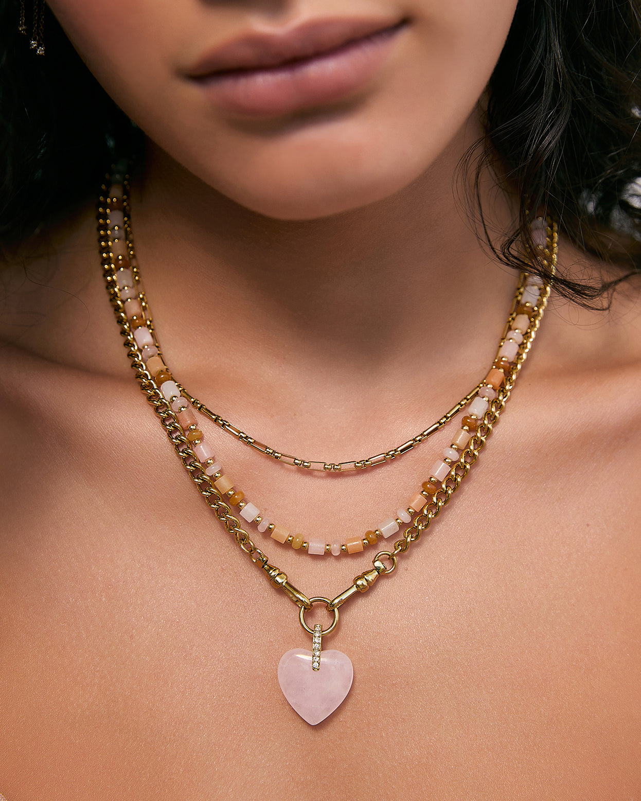 Violet Heart Necklace - Rose Quartz