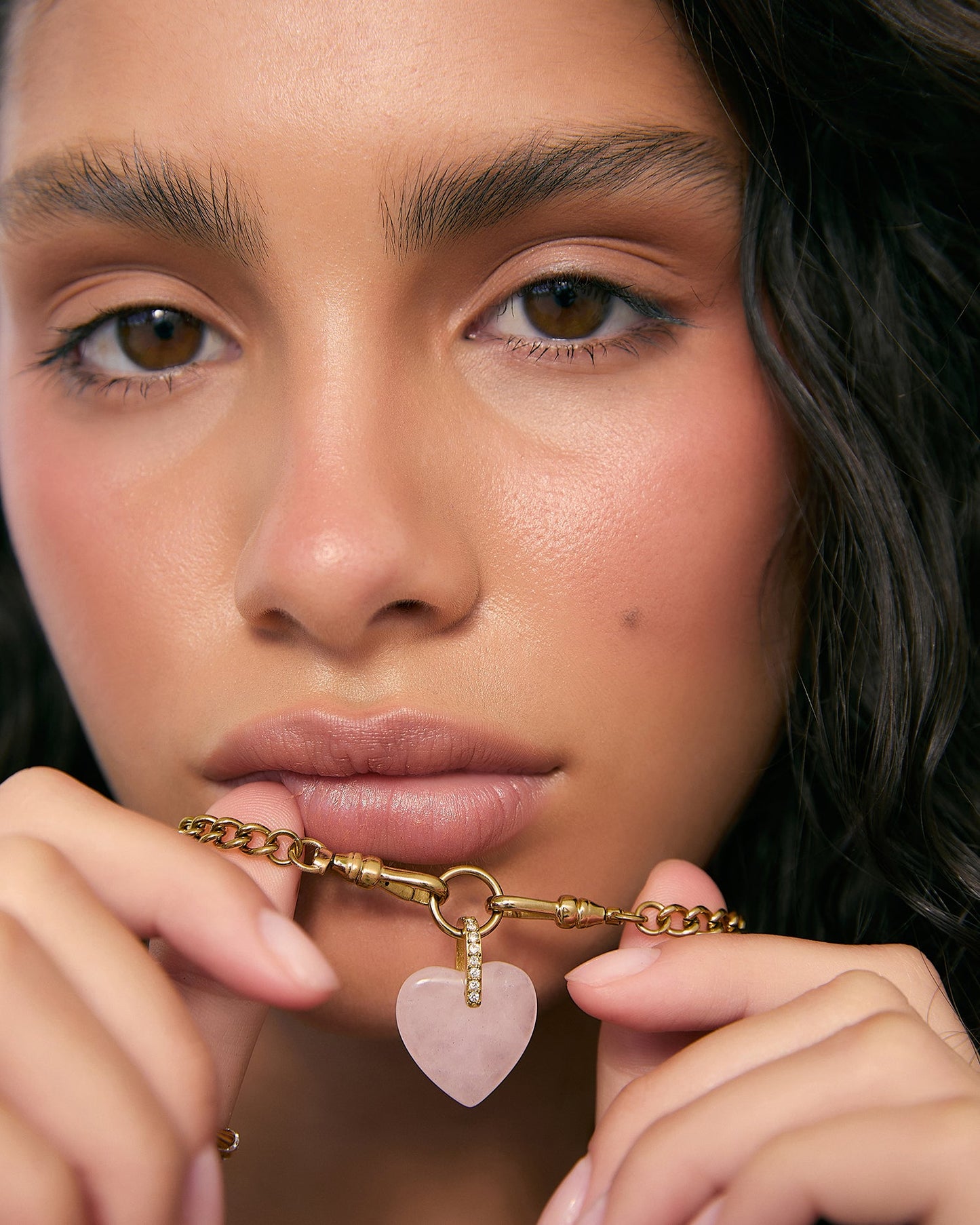 Violet Heart Necklace - Rose Quartz
