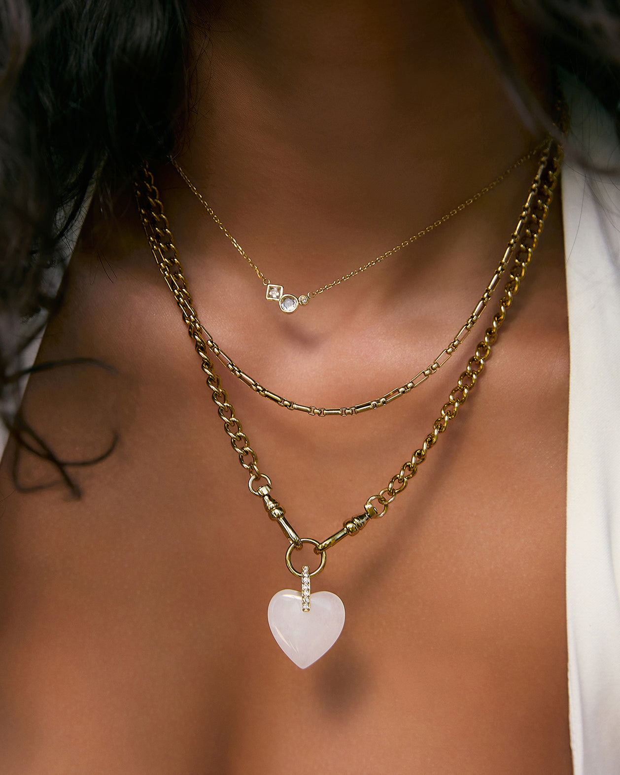 Violet Heart Necklace - White Agate