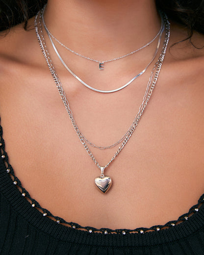 Rose Heart Necklace - Silver