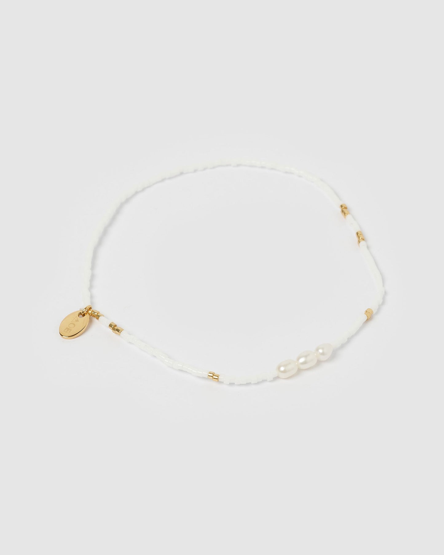 Poppy Pearl & Glass Beaded Anklet - White