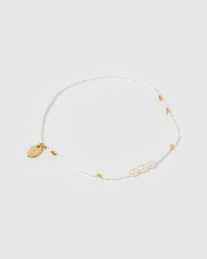 Poppy Pearl & Glass Beaded Anklet - White