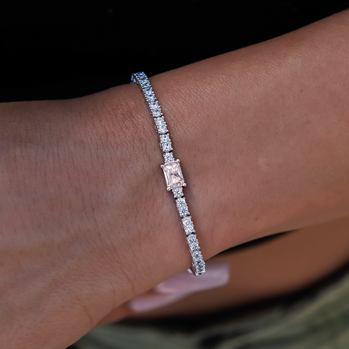 Colored Iced Rock Diamond Tennis Bracelet in White Gold