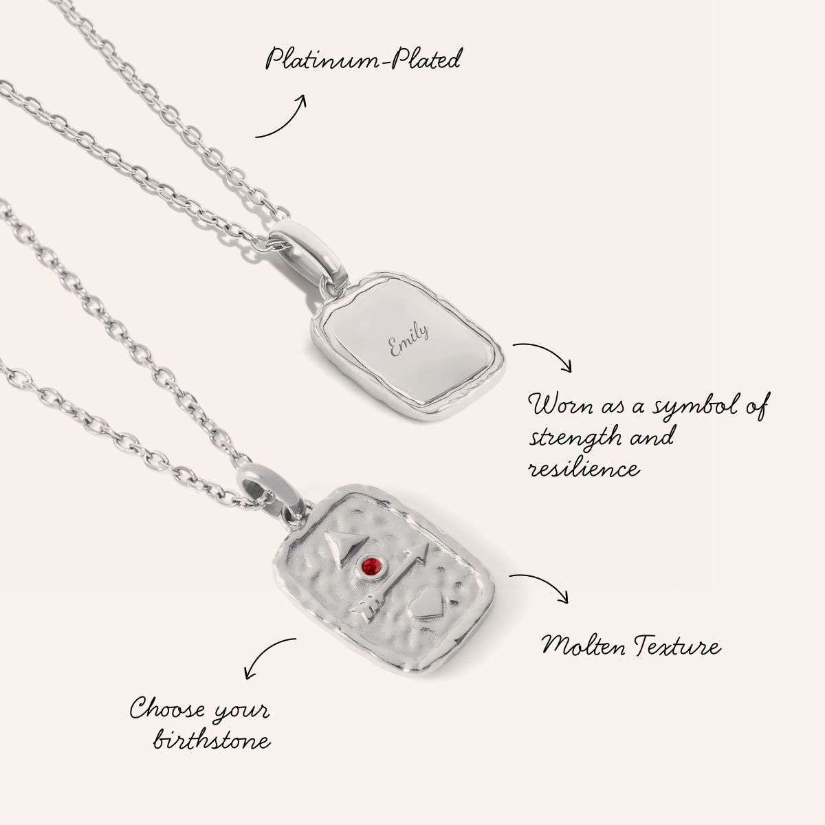 Talisman Token Birthstone Necklace (Silver)