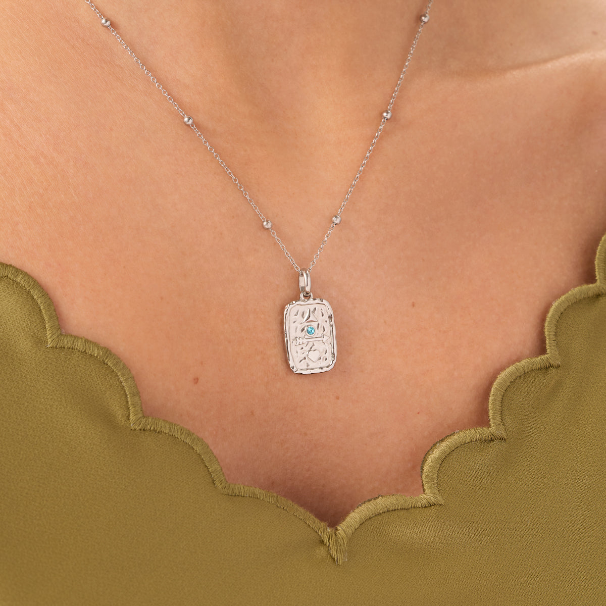 Talisman Token Birthstone Necklace (Silver)