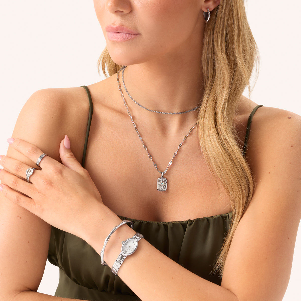 Talisman Token Birthstone Necklace (Silver)