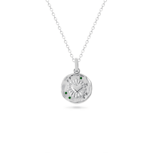 Talisman Flaming Heart Birthstone Necklace (Silver)