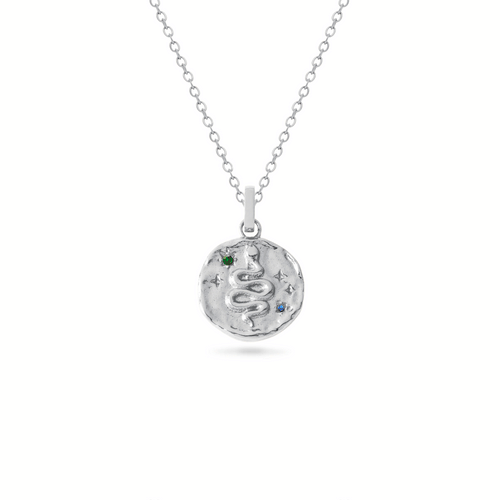Talisman Snake Birthstone Necklace (Silver)