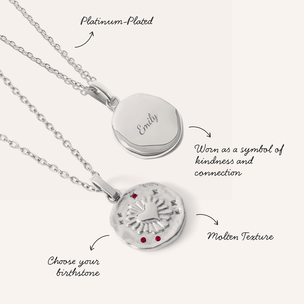 Talisman Flaming Heart Birthstone Necklace (Silver)
