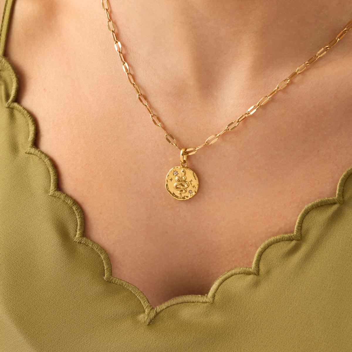 Talisman Snake Birthstone Necklace (Gold)
