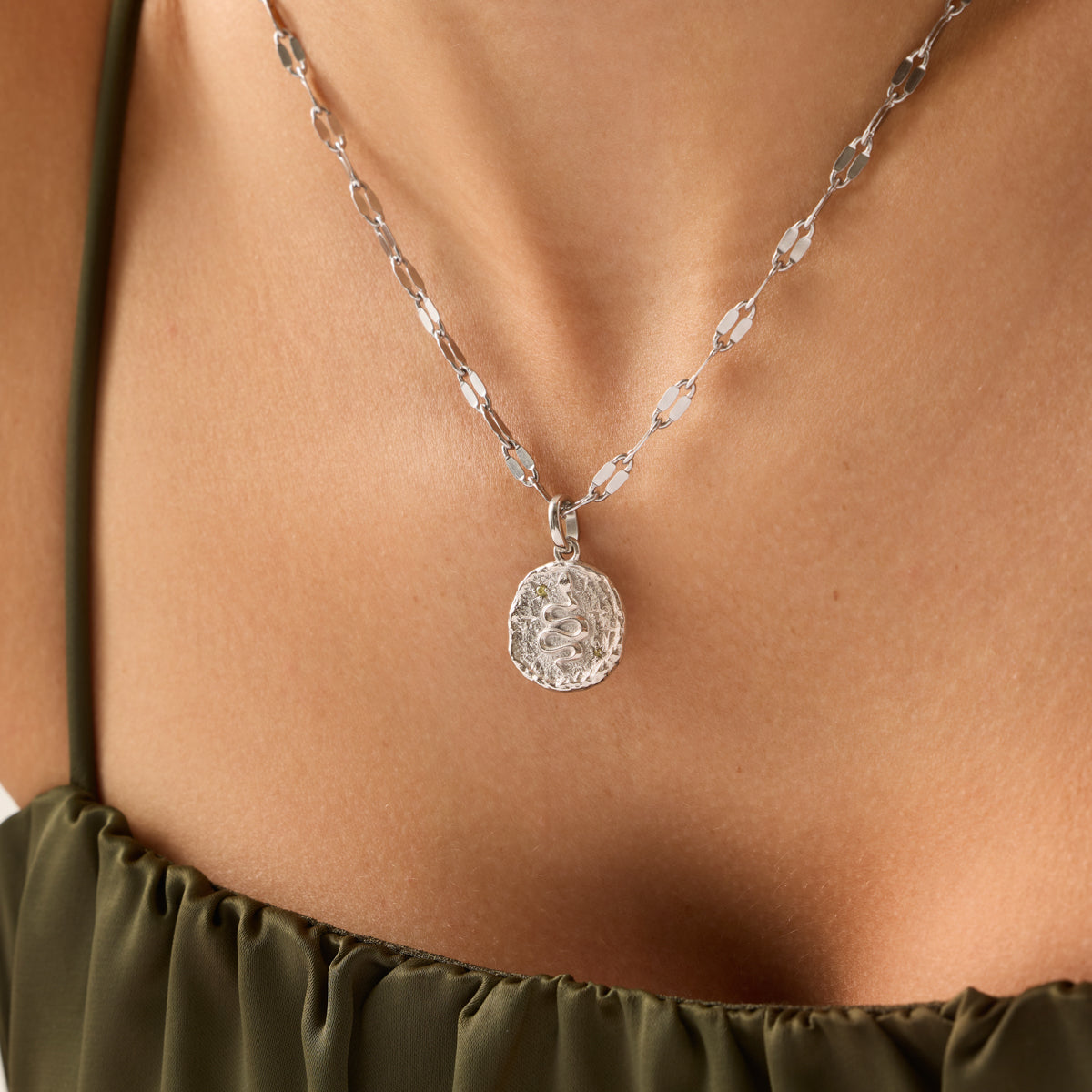 Talisman Snake Birthstone Necklace (Silver)