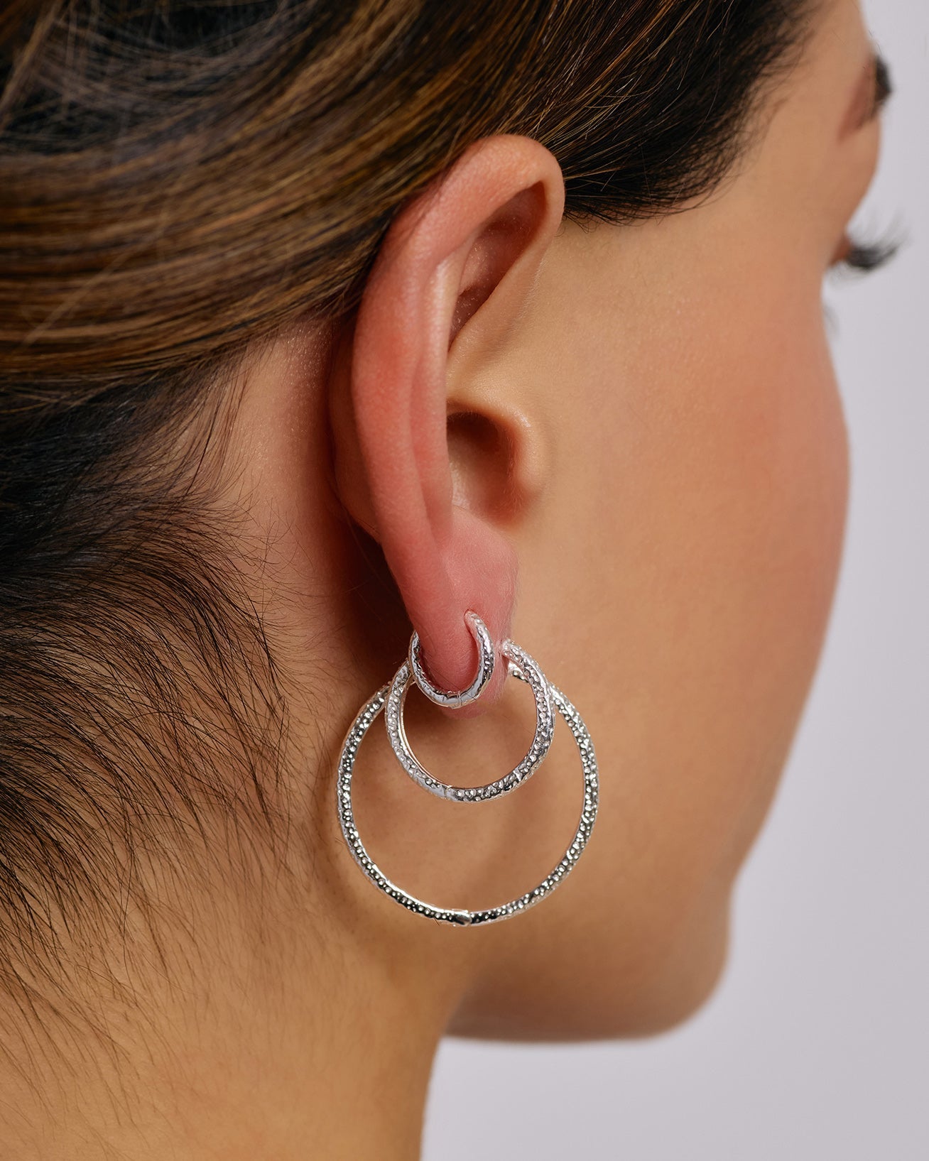Triple Hoop Earring Stack - Silver
