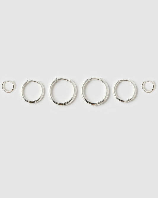 Smooth Hoop Earring Stack - Silver