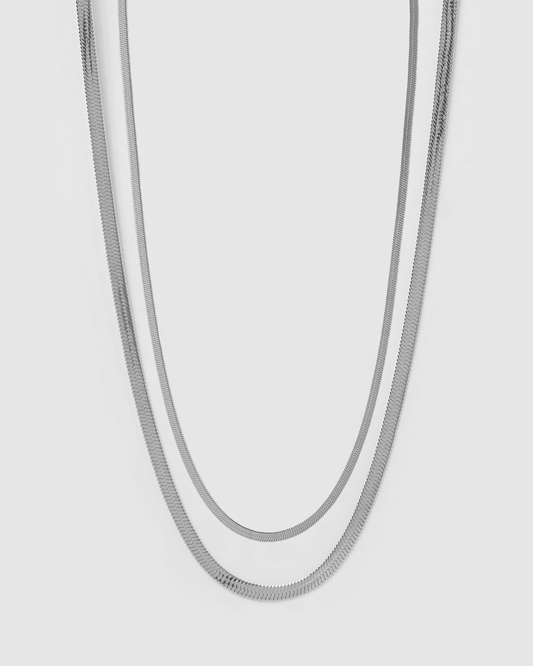 Snake Necklace Stack - Silver