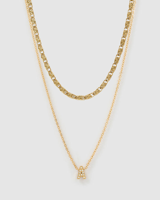 Stone Initial Necklace Stack