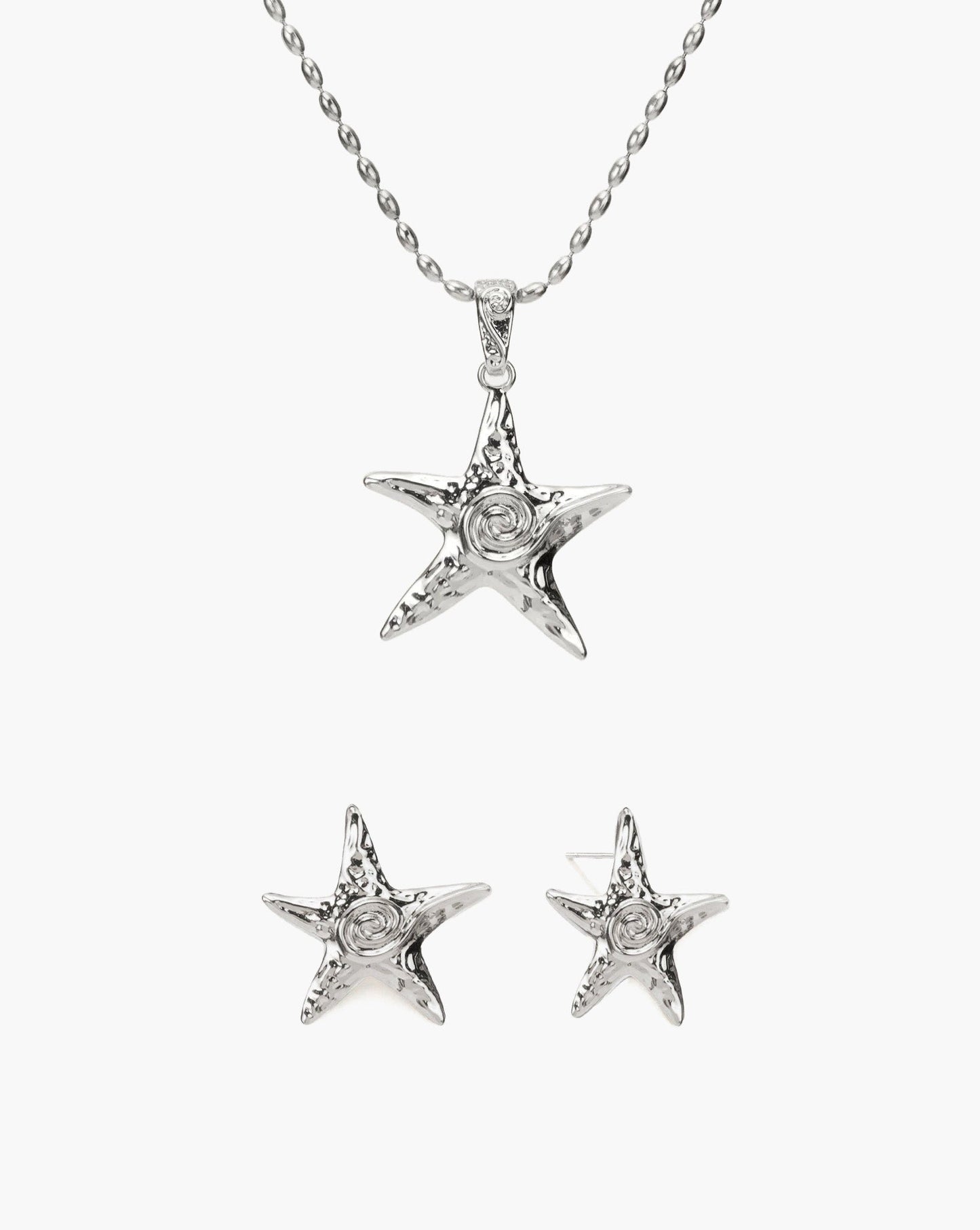 Starfish Necklace & Earrings Set in Silver