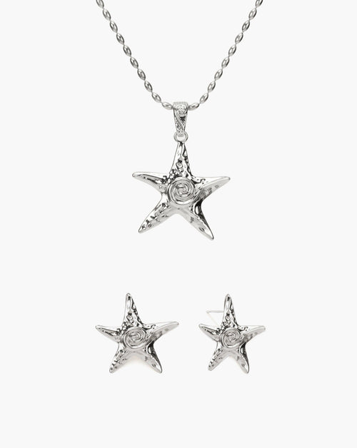 Starfish Necklace & Earrings Set in Silver