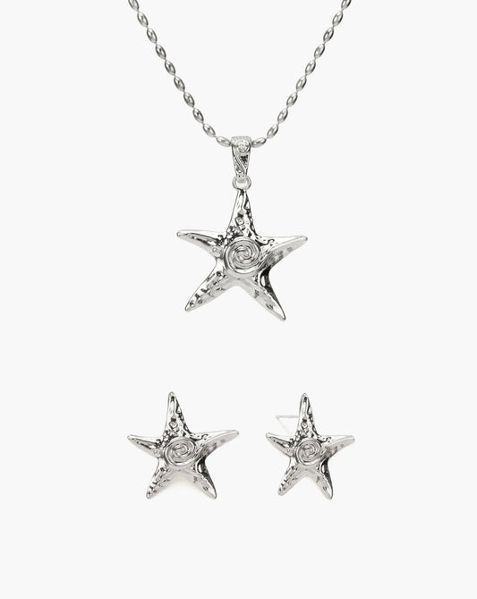 Starfish Necklace & Earrings Set in Silver