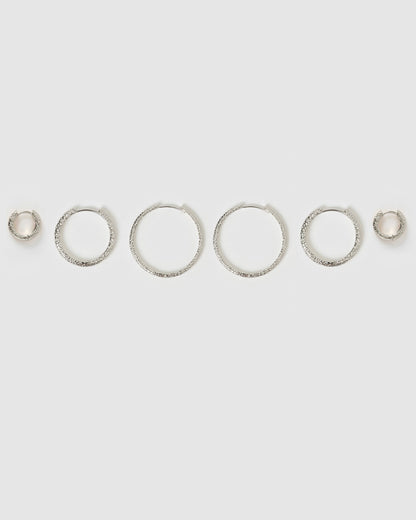 Triple Hoop Earring Stack - Silver