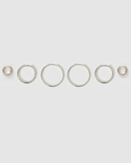 Triple Hoop Earring Stack - Silver
