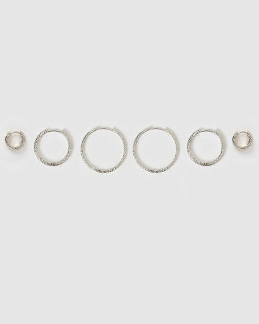 Triple Hoop Earring Stack - Silver