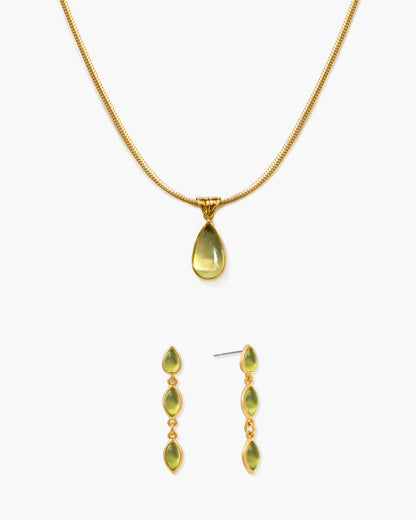 Waterdrop Necklace & Olive Marquise Earrings Set