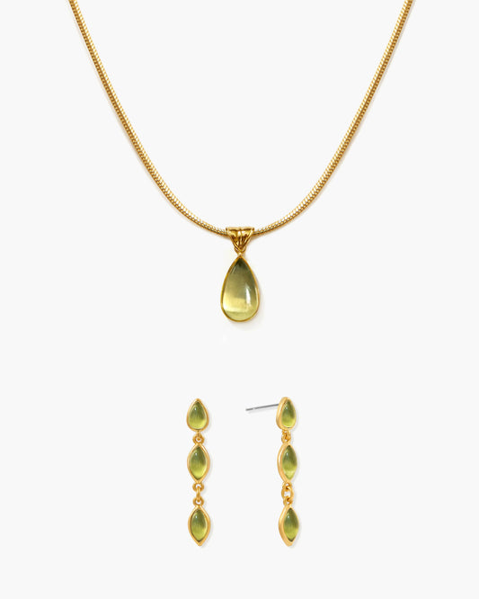 Waterdrop Necklace & Olive Marquise Earrings Set
