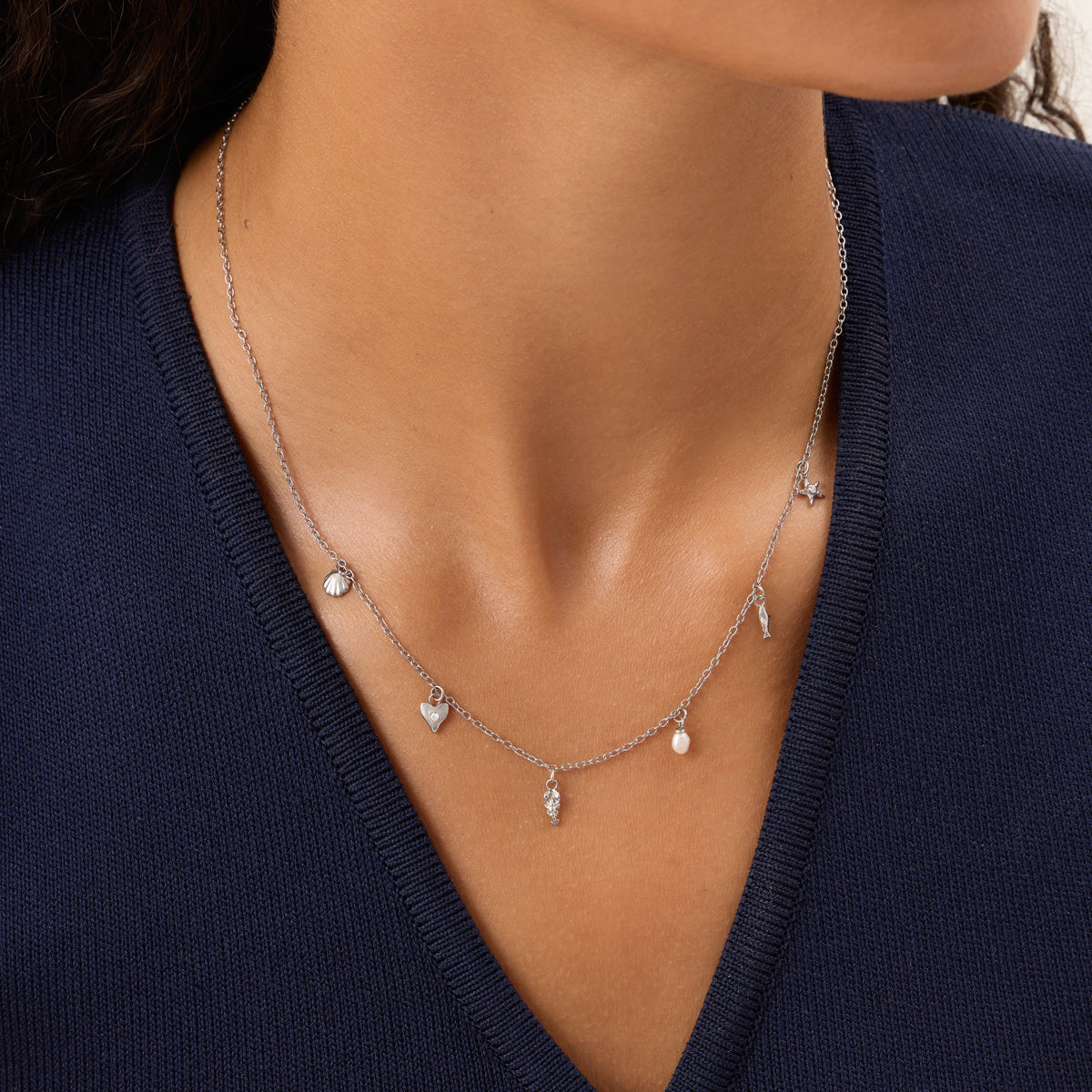 Written In The Sand Mini Charm Necklace (Silver)