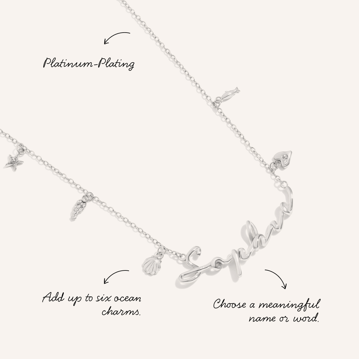 Written In The Sand Charm Name Necklace (Silver)