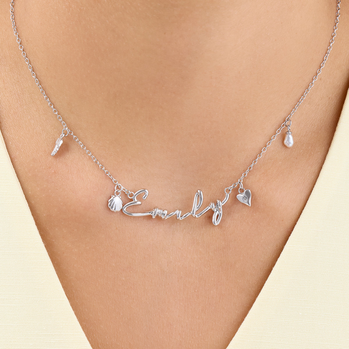 Written In The Sand Charm Name Necklace (Silver)