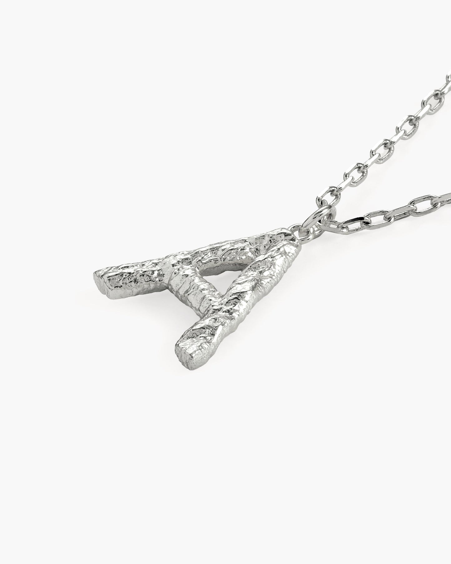 Textured Initial Letter Necklace in Silver