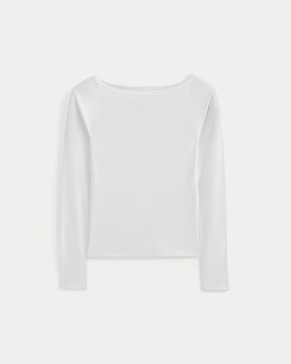 Luxe Rib Boatneck Top | White