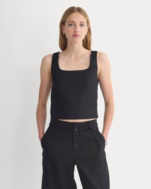 Square Tank in Stretch Linen | Black