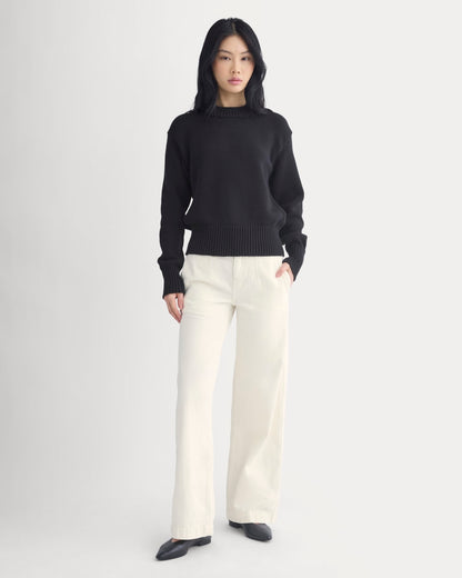 Oversized Cocoon Crew in Elevated Cotton | Black