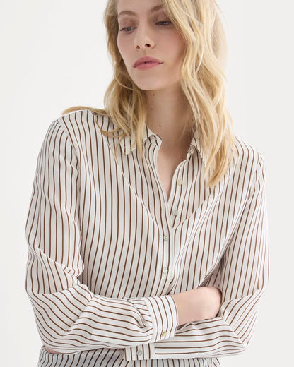 Shrunken Top in Washable Silk | Bone / Toffee Stripe