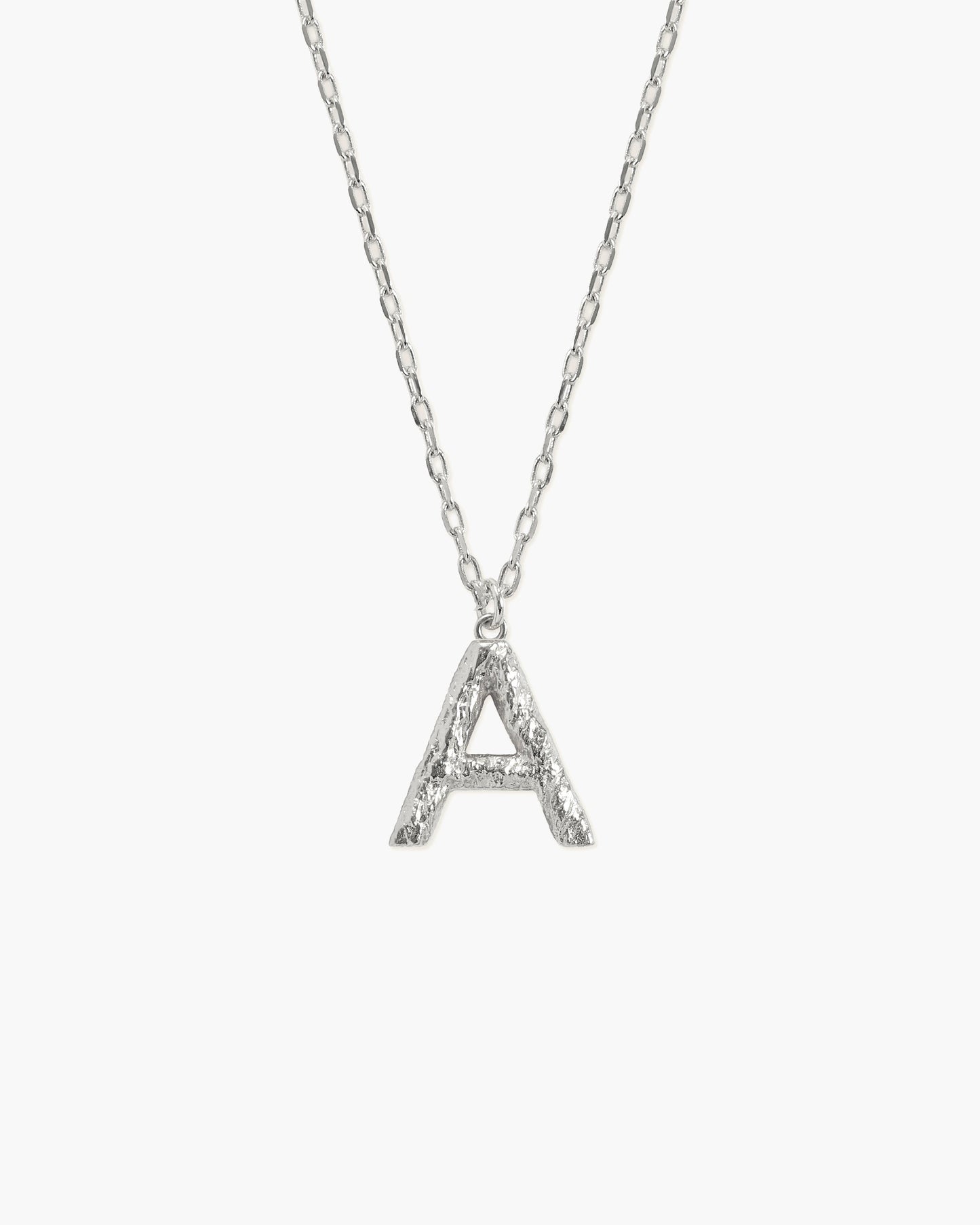 Textured Initial Letter Necklace in Silver