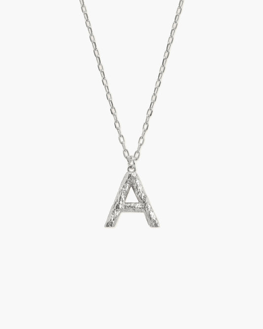 Textured Initial Letter Necklace in Silver