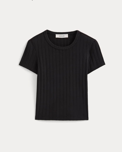 Cropped Crew in Pointelle | Black