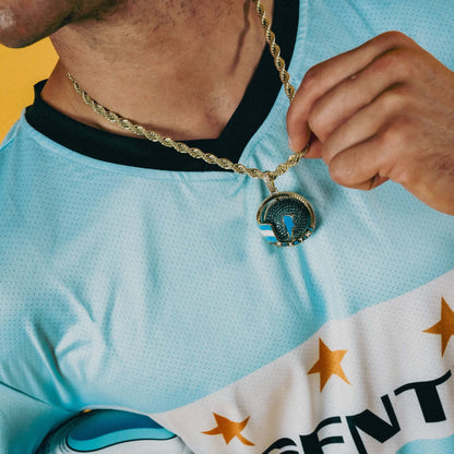 Diamond Argentina Spinning Globe Flag Pendant in Yellow Gold