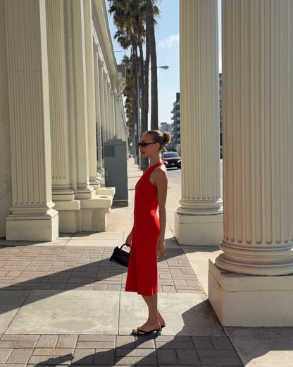 Cutaway Ribbed Midi Dress | Fiery Red