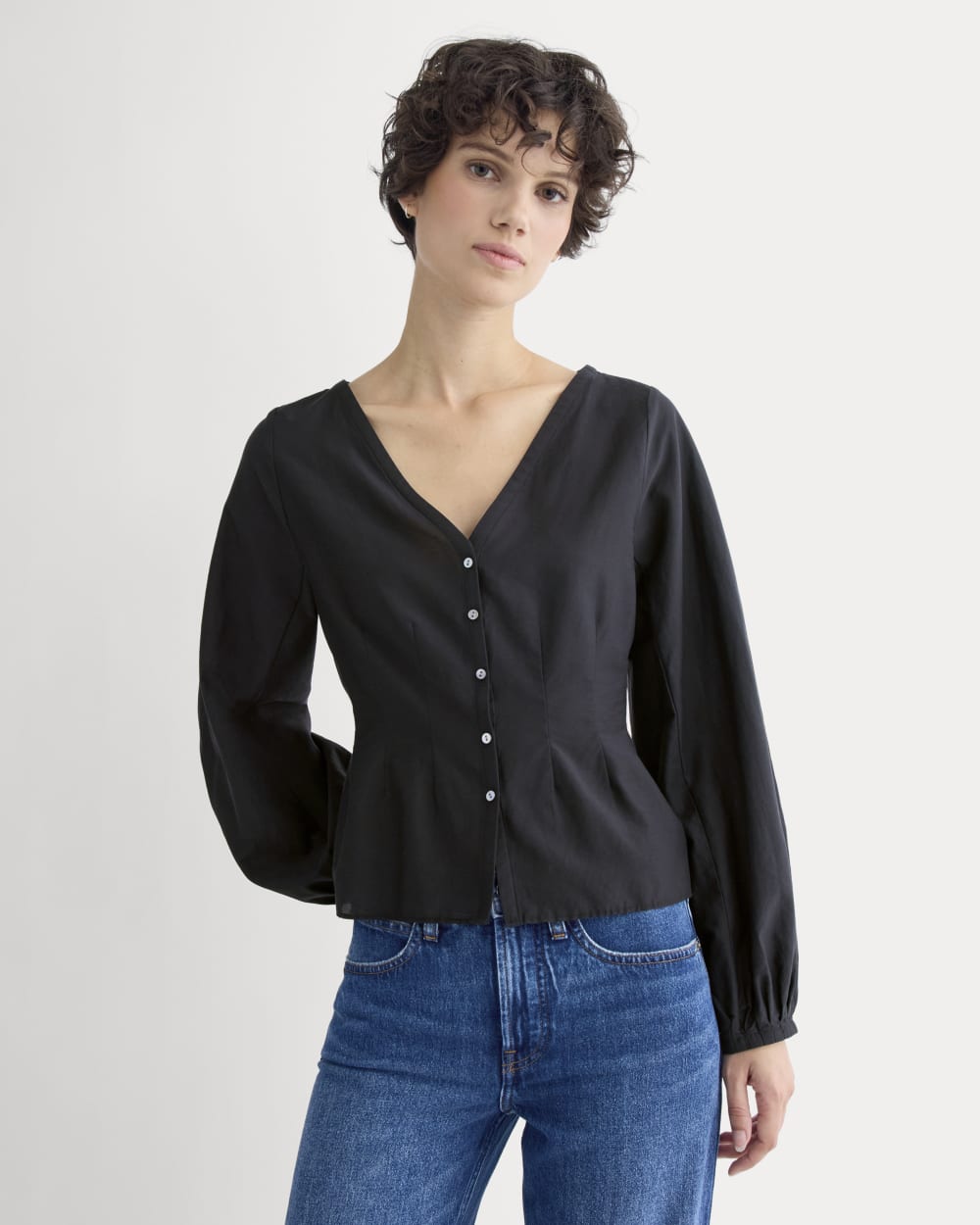 Balloon Sleeve Top in Cotton Silk | Black