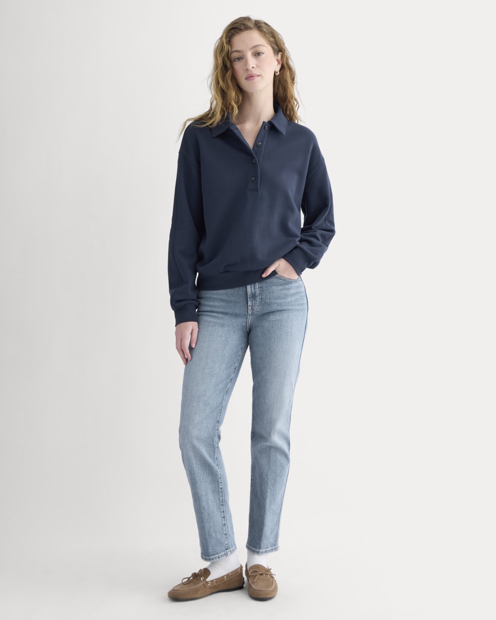 Lightweight Terry Polo Sweatshirt | Navy