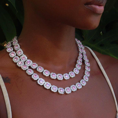 Clustered Tennis Necklace w/ Pink Stones
