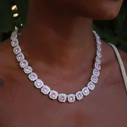 Clustered Tennis Necklace w/ Pink Stones