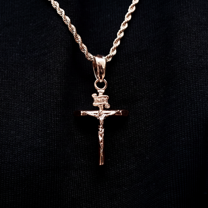 Crucifix Pendant + 2MM Rope Chain Bundle in Rose Gold